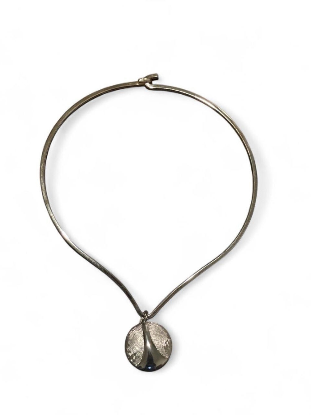 Monet Silver Tone Sculpted Locket Pendant Torque Choker Necklace